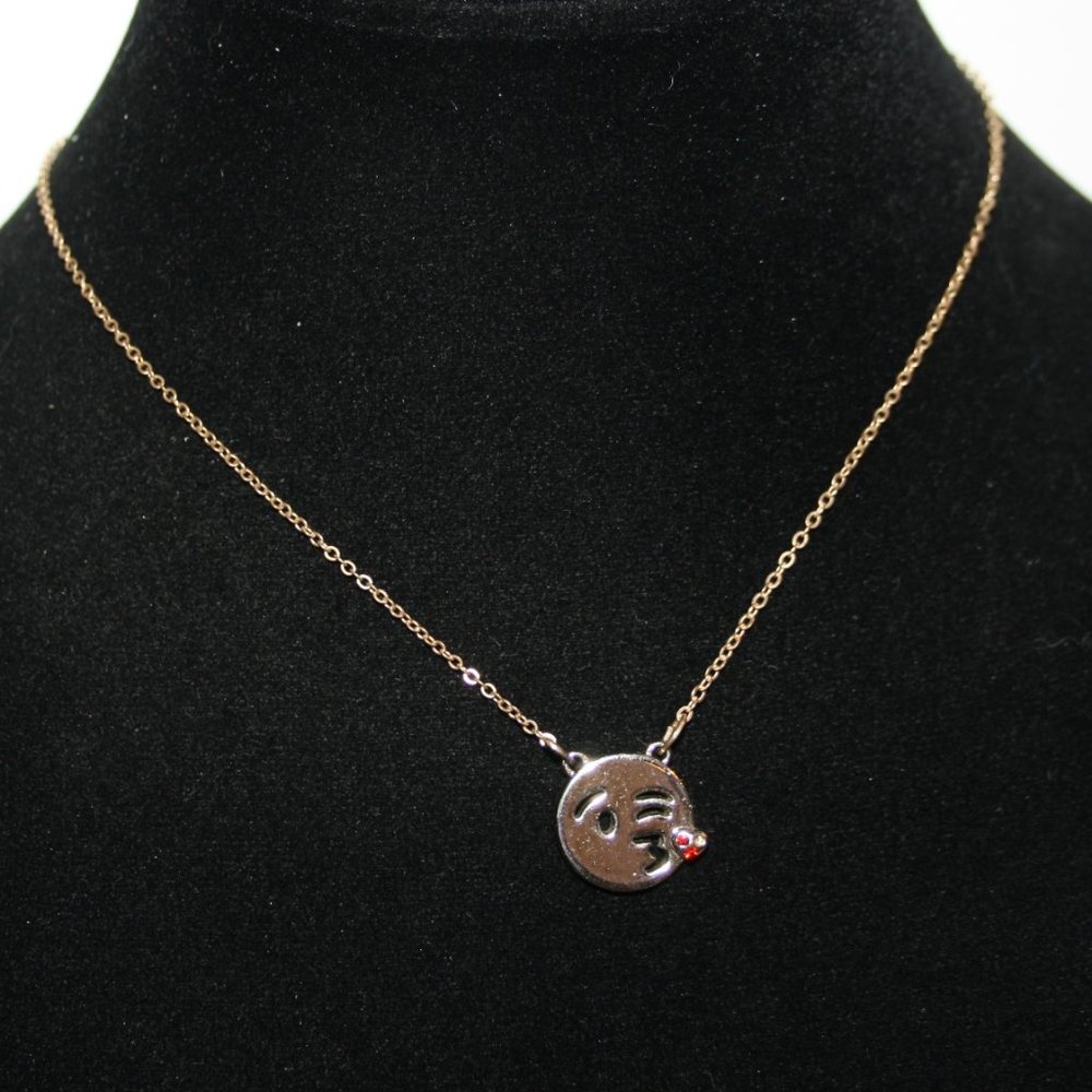 Cute gold and Ruby rhinestone kiss face emoji necklace 16-19"